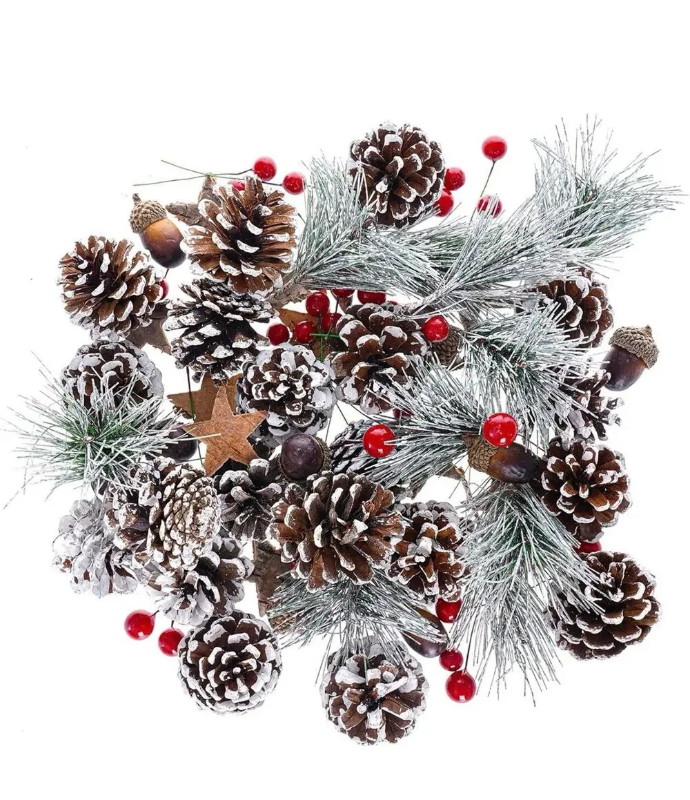 82 Pc Pine Cone Acorn Red Berries Christmas Decor New
